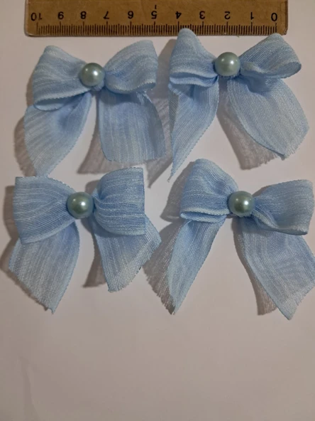 Pratikbox Keten Büyük Boy Fiyonk / 2,5 cm'lik / Hediyelik / Süsleme /Mavi Renk/Yarım İnci / 50 Adet - Resim 2