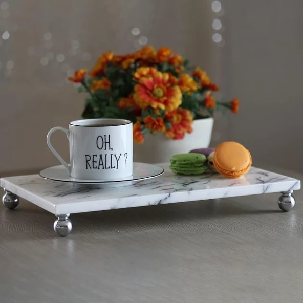 Akayev Mermer Leylak 30x20 cm Gümüş Boncuk Ayak Sunum Tabağı - Resim 4