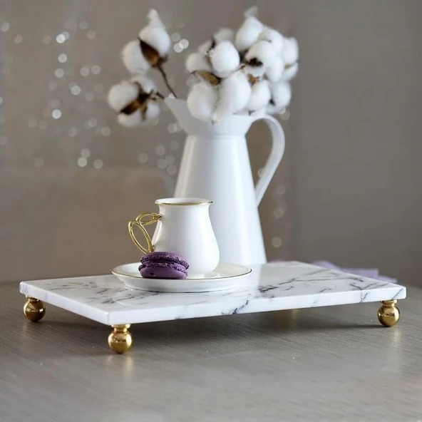 Akayev Mermer Leylak 30x20 cm Altın Boncuk Ayak Sunum Tabağı - Resim 2