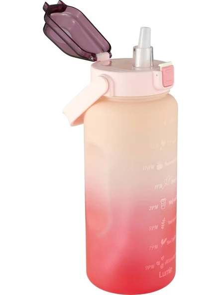 Lumin Su Matarası 2 Litre Motivasyon Matarası Bpa Free Su Şişesi Suluk Water Bottle - Resim 2