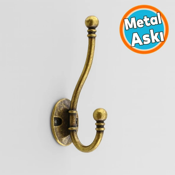 Metal Askı Antik Sarı Vestiyer Portmanto Dolap Askılığı Duvar Banyo Askılık Mutfak Elbise Askısı ürün görseli