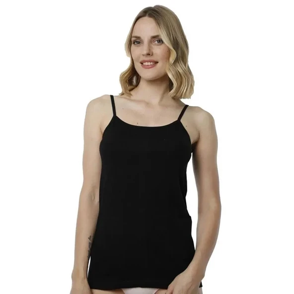 HMD B2006 Saten İp Askılı Siyah Atlet    XL ürün görseli 1