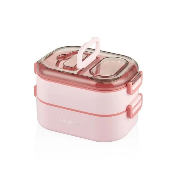 Vagonlife Iki Katlı - Sos Kaseli - Paslanmaz Çelik Kolay Kilitlenir Sefer Tası - 1000 ml Pembe ürün görseli