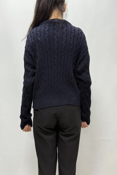 Hipatu Saç Örgü Gold Düğme Hırka(1802) - Resim 4