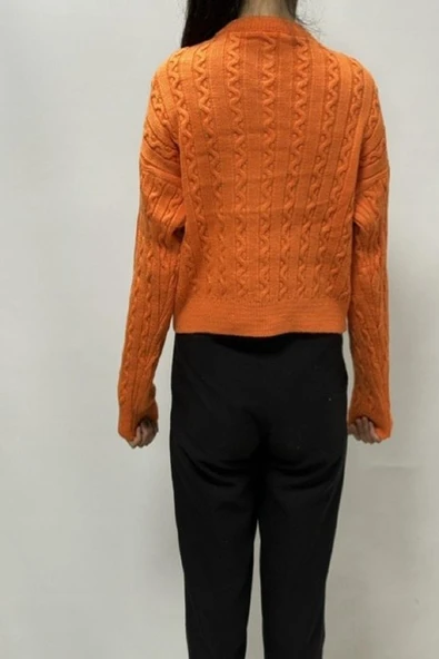 Hipatu Saç Örgü Gold Düğme Hırka(1802) - Resim 5