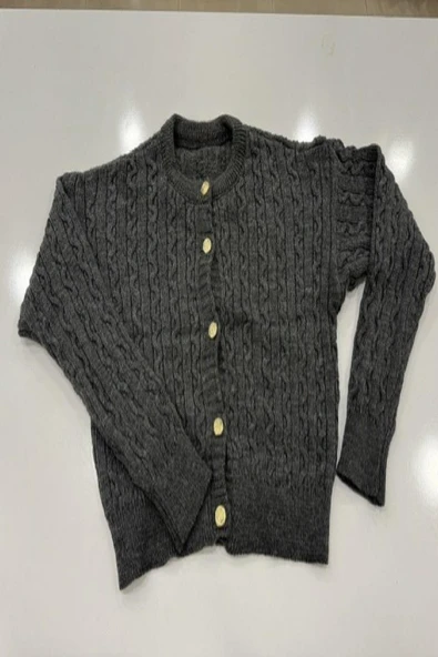 Hipatu Saç Örgü Gold Düğme Hırka(1802) - Resim 9