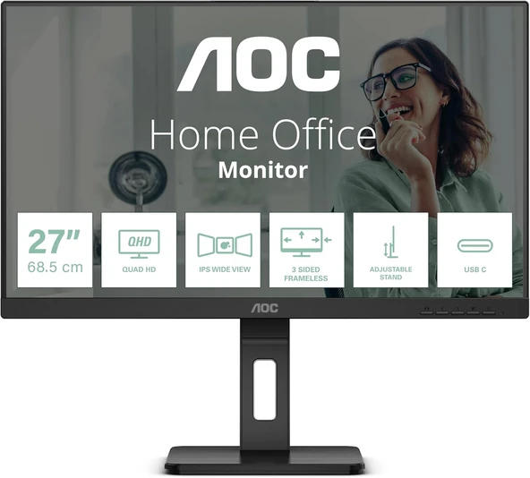Aoc Q27P3CW 27" 4ms 100Hz 2K Quad Hd IPS Pivot Kameralı Monitör(Ölü Pixel) ürün görseli 1