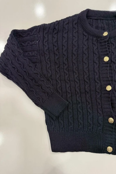 Hipatu Saç Örgü Gold Düğme Hırka(1802) - Resim 5