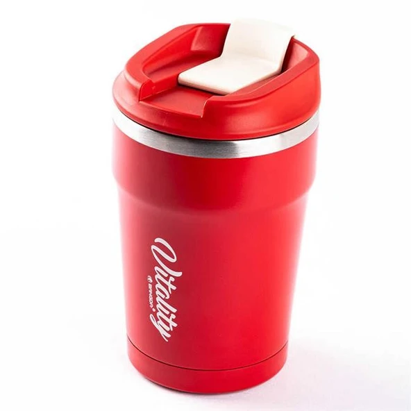 Tantitoni Çift Katmanlı Paslanmaz Çelik Termos Bardak Kırmızı Yazılı 350Ml ürün görseli
