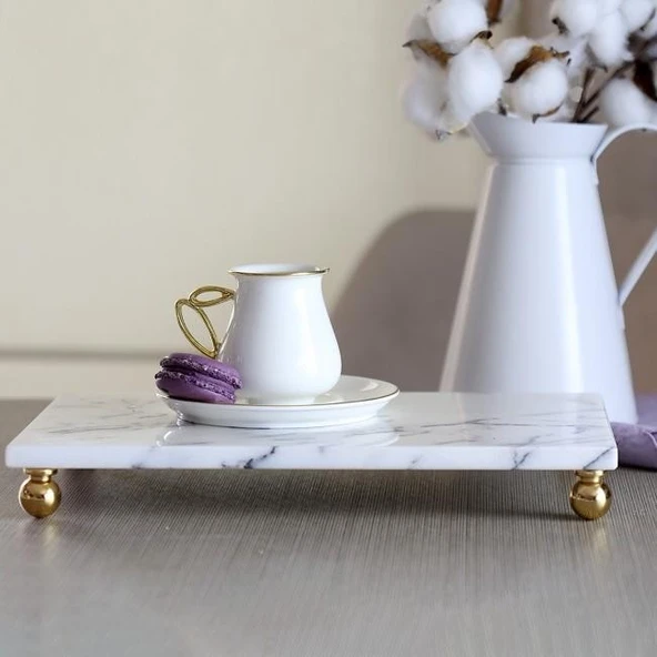 Akayev Mermer Leylak 30x20 cm Altın Boncuk Ayak Sunum Tabağı ürün görseli