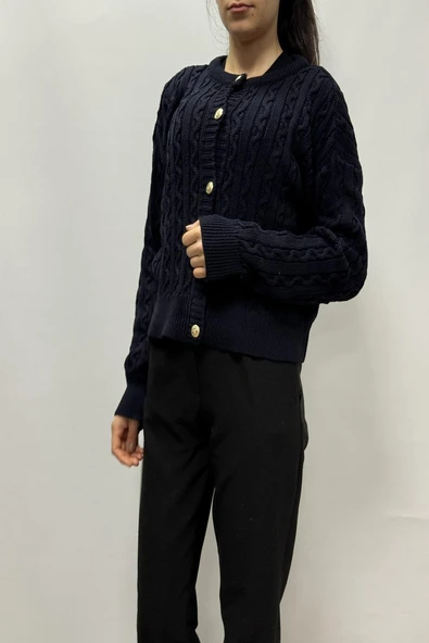 Hipatu Saç Örgü Gold Düğme Hırka(1802) ürün görseli 1