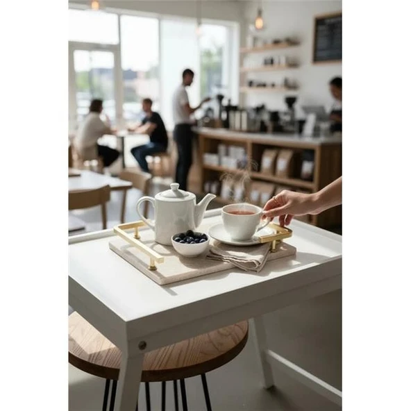 Akayev Traverten Mat Altın L Dizayn 30x20 cm Tepsi - Resim 4