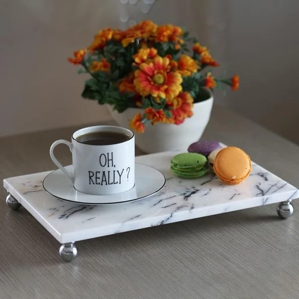 Akayev Mermer Leylak 30x20 cm Gümüş Boncuk Ayak Sunum Tabağı - Resim 3