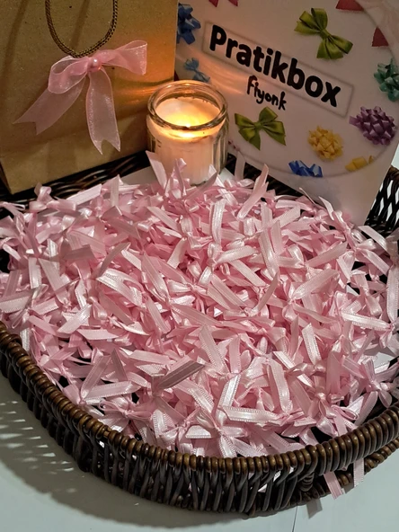 Pratikbox Mini Fiyonk / Saten 0,6cm'lik /6mm / Hediyelik / Süsleme / Pembe Renk / 50 Adet / ürün görseli 1