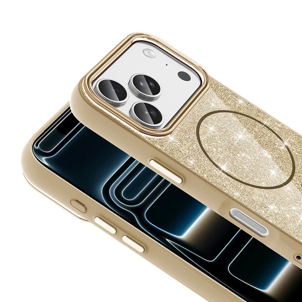iPhone 17 Pro Kılıf M-safe Şarj Özellikli Parlayan Simli Okso Kılıf - Resim 24