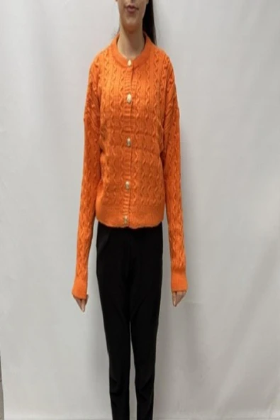 Hipatu Saç Örgü Gold Düğme Hırka(1802) - Resim 2