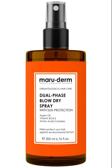 Maruderm Çift Fazlı Isı Koruyucu Güneş Koruyucu Etkili Fön Suyu Tüm Saç Tipleri Vegan 200 ml - Resim 2