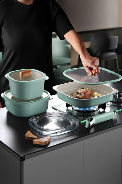 Fika Comfort Yeşil Tencere ve Tava Seti 10 Parça ürün görseli