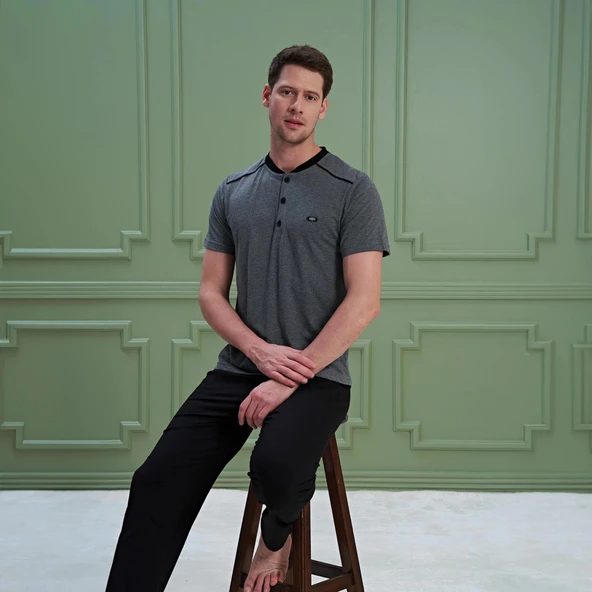 Over Sleep 1282 Erkek Kısa Kol Pijama Takım ürün görseli 1