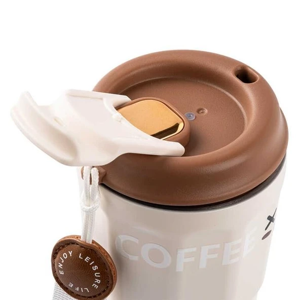 Tantitoni Okadı Pratik Beyaz Paslanmaz Çelik Termos Bardak 380ml - Resim 2