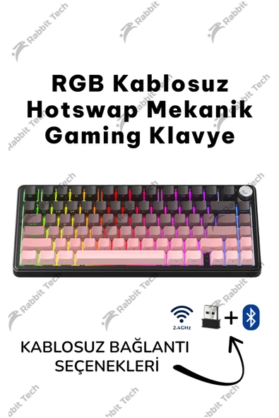Black Gradiant RGB Kablosuz Hotswap Mekanik Gaming Klavye Oyuncu Klavye - Resim 9