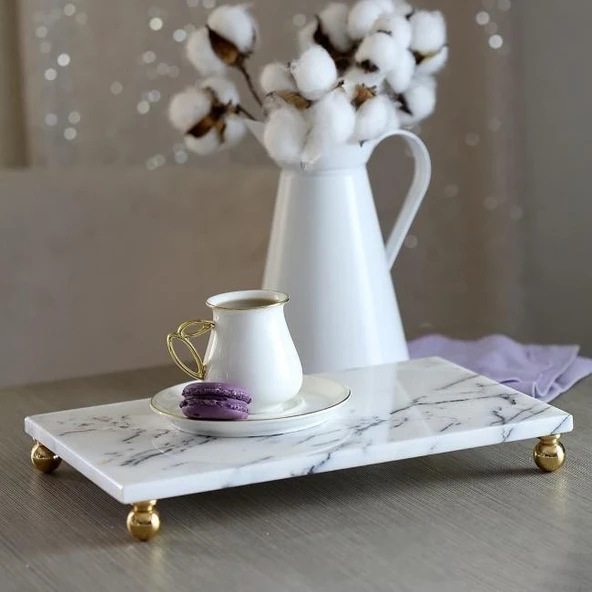 Akayev Mermer Leylak 30x20 cm Altın Boncuk Ayak Sunum Tabağı - Resim 5