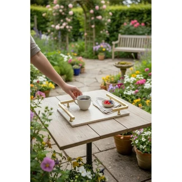 Akayev Traverten Mat Altın L Dizayn 30x20 cm Tepsi - Resim 2