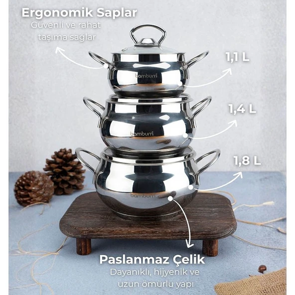 Bambum Rose Küre 6 Parça Derin Tencere Takımı - Resim 3