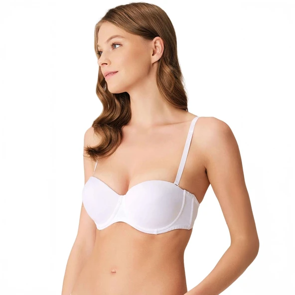 Anıl 3241 Kadın Balenli Destekli Dolgulu Askısız Straplez Günlük Klasik T-Shirt Sütyeni - Resim 3