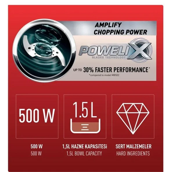 Tefal Masterchop Powelix Maxi XXL 500 W 4 Bıçaklı Doğrayıcı - Siyah - Resim 5