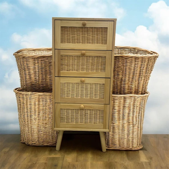 Panalı Masif Rattan 4 Çekmeceli Düzenleyici Dolap - Resim 3