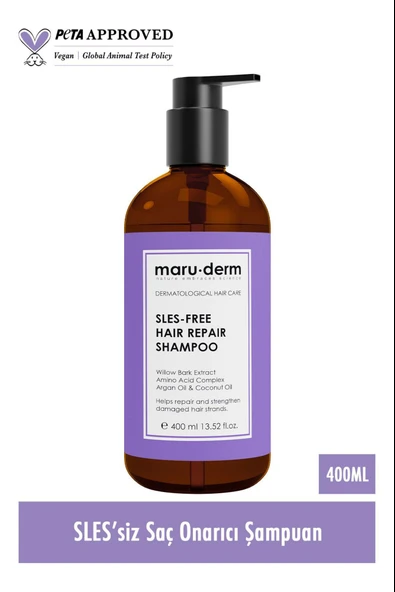 Maruderm Saç Onarıcı Sülfatsız Şampuan Yıpranmış Zayıf Saçlar Sülfatsız Tuzsuz Vegan 400 ml - Resim 2