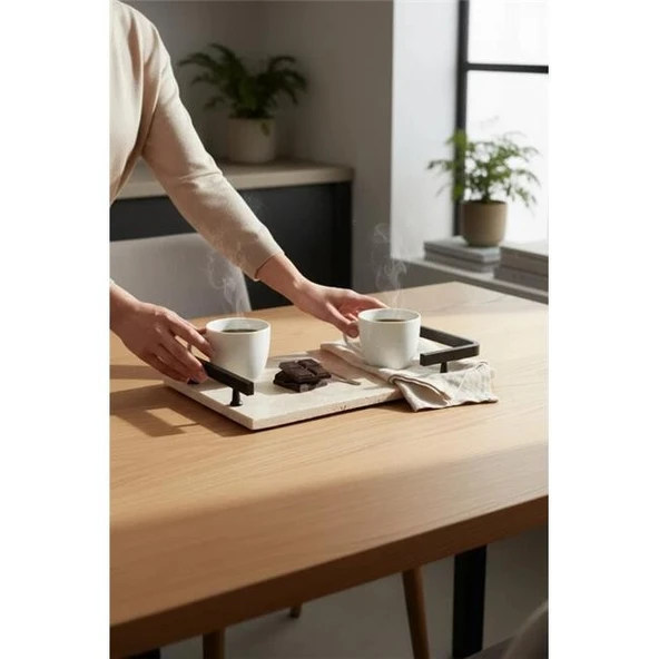 Akayev Traverten Siyah L Dizayn 30x20 cm Tepsi - Resim 3