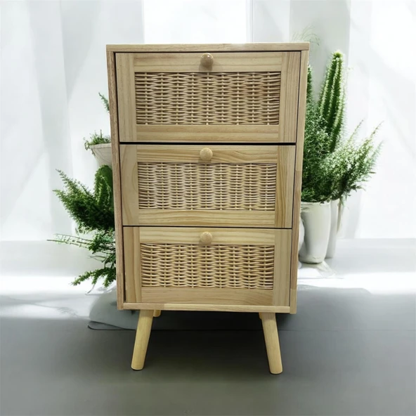 Panalı Masif Rattan 3 Çekmeceli Düzenleyici Dolap BM07 - Resim 3