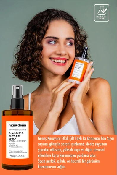 Maruderm Çift Fazlı Isı Koruyucu Güneş Koruyucu Etkili Fön Suyu Tüm Saç Tipleri Vegan 200 ml - Resim 4