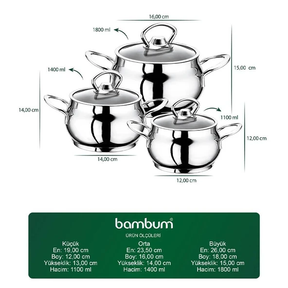 Bambum Rose Küre 6 Parça Derin Tencere Takımı - Resim 2