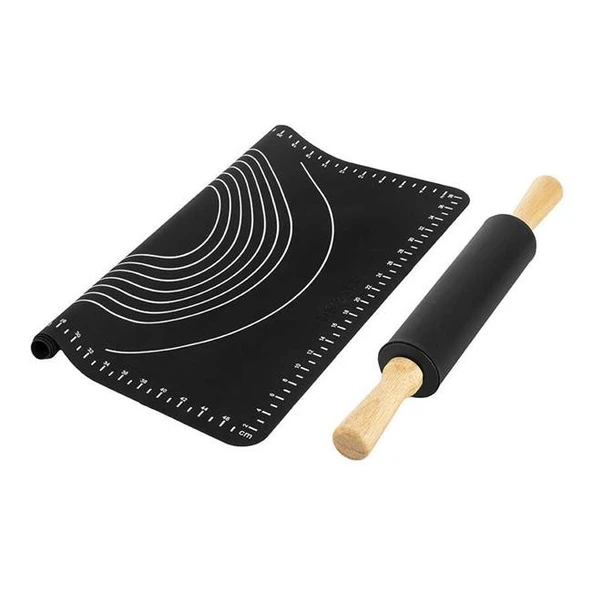 Tantitoni Füme 2Li Silikon Hamur Açma Matı Ve Merdane Seti ürün görseli