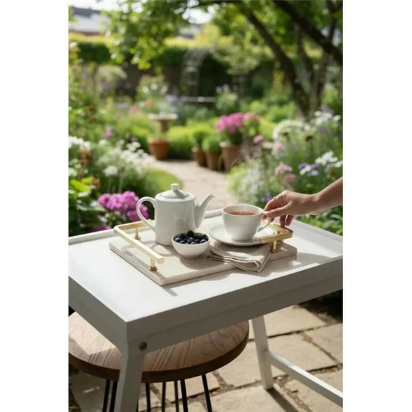 Akayev Traverten Mat Altın L Dizayn 30x20 cm Tepsi ürün görseli