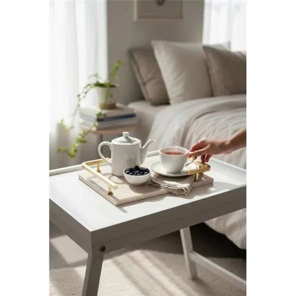 Akayev Traverten Mat Altın L Dizayn 30x20 cm Tepsi - Resim 3