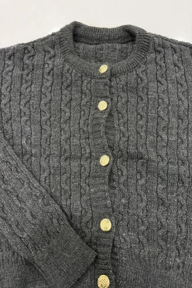 Hipatu Saç Örgü Gold Düğme Hırka(1802) - Resim 6