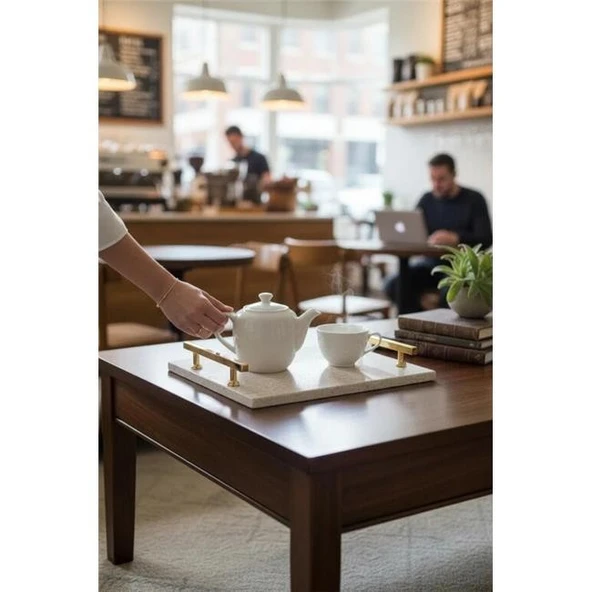 Akayev Traverten Altın Florya 30x20 cm Tepsi - Resim 5