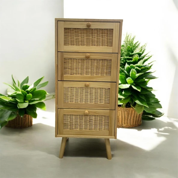 Panalı Masif Rattan 4 Çekmeceli Düzenleyici Dolap - Resim 4