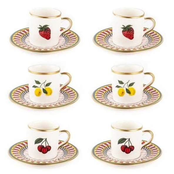 Tantitoni 006-01-Gold Yaldızlı Meyve Desenli 12 Parça Kahve Fincan Takımı ürün görseli