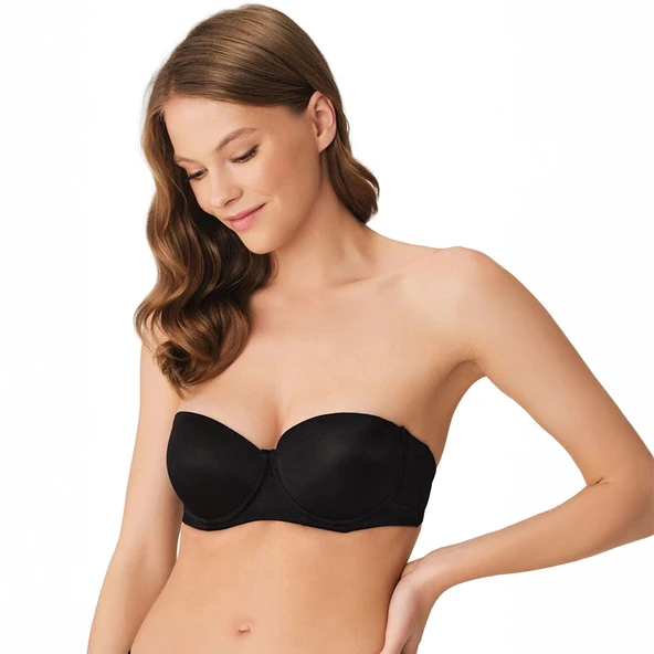 Anıl 3241 Kadın Balenli Destekli Dolgulu Askısız Straplez Günlük Klasik T-Shirt Sütyeni - Resim 5