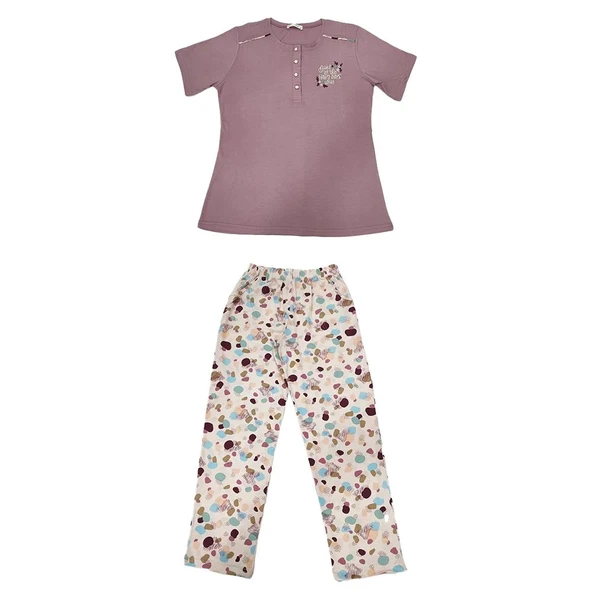 Over Sleep 135K Kadın Yazlık Pamuk Kısa Kol Pijama Takım ürün görseli 1