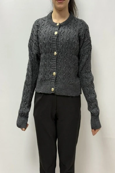 Hipatu Saç Örgü Gold Düğme Hırka(1802) - Resim 2