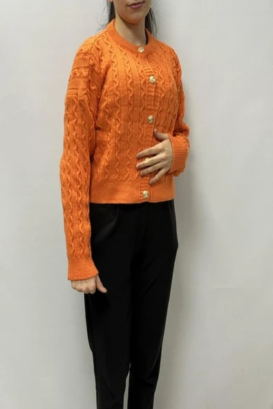 Hipatu Saç Örgü Gold Düğme Hırka(1802) ürün görseli 1