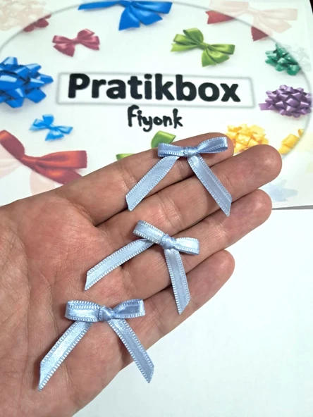 Pratikbox Mini Fiyonk / Saten 0,6cm'lik /6mm / Hediyelik / Süsleme / Mavi Renk / 100 Adet / - Resim 2