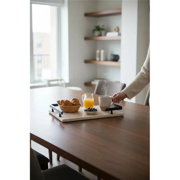 Akayev Traverten Siyah L Dizayn 30x20 cm Tepsi - Resim 4