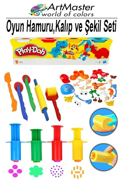 4 Renk Oyun Hamuru Play-Doh Oyuncak Kalıp Enjektör Seti Merdane Silindir Kesici Şekiller 1 Paket Etkinlik Okul Anasınıfı ürün görseli